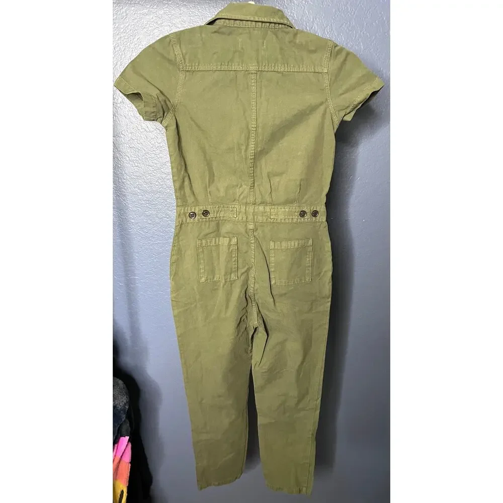 Outerknown S.E.A Utility Jumpsuit Olive Organic Cotton Linen Short Sleeve Kids 7